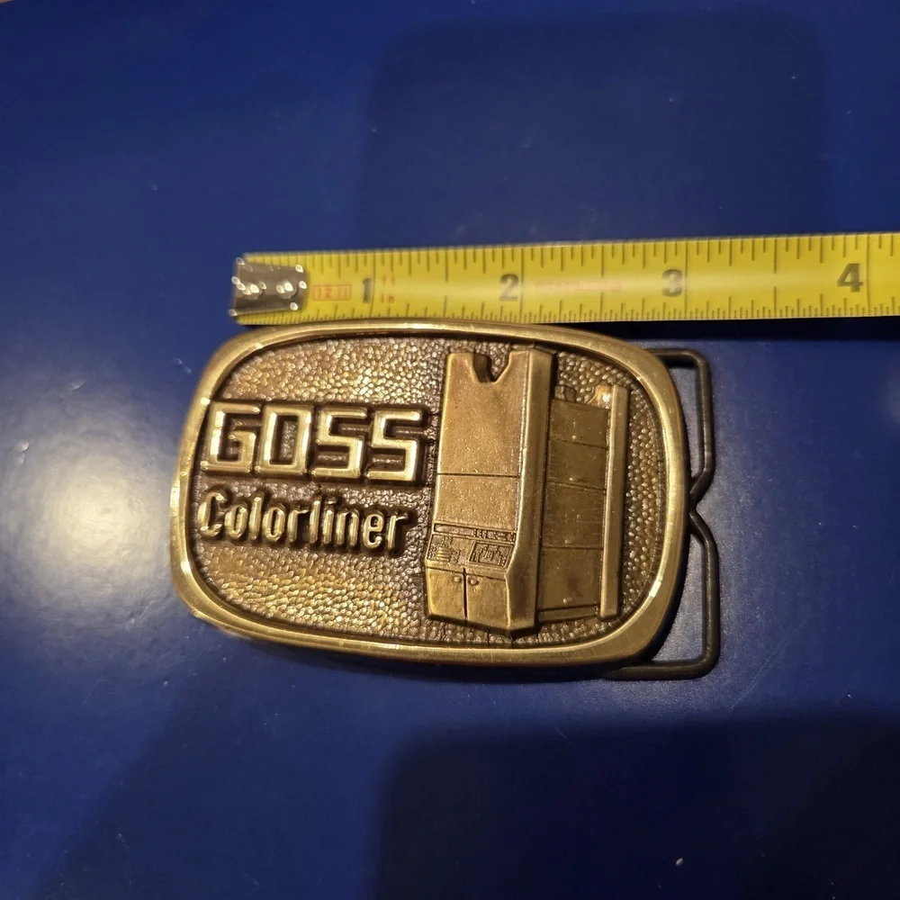 Vintage Goss Colorliner Printing Press Brass Belt Buckle Industrial